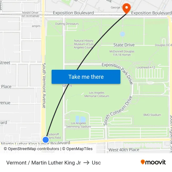 Vermont / Martin Luther King Jr to Usc map