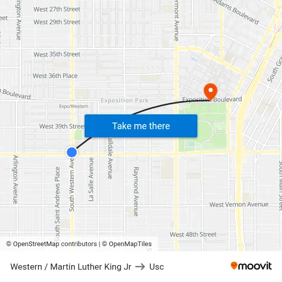 Western / Martin Luther King Jr to Usc map