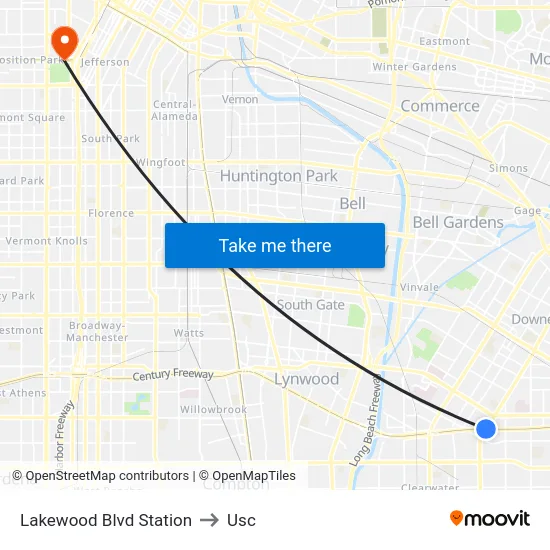 Lakewood Blvd Station to Usc map