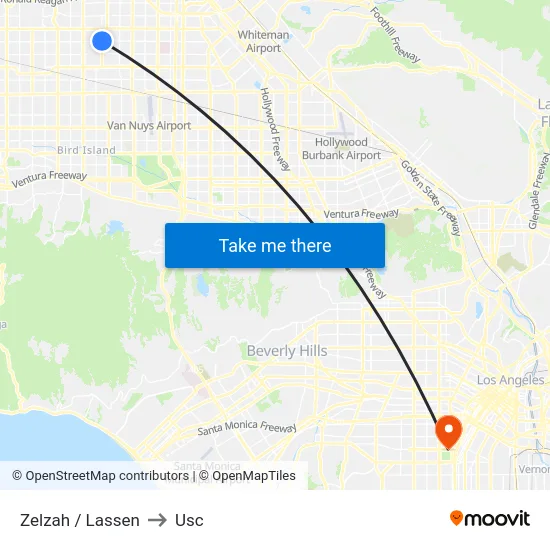 Zelzah / Lassen to Usc map
