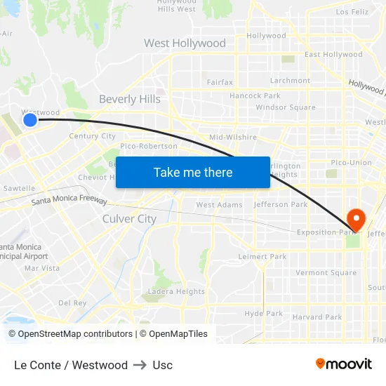 Le Conte / Westwood to Usc map