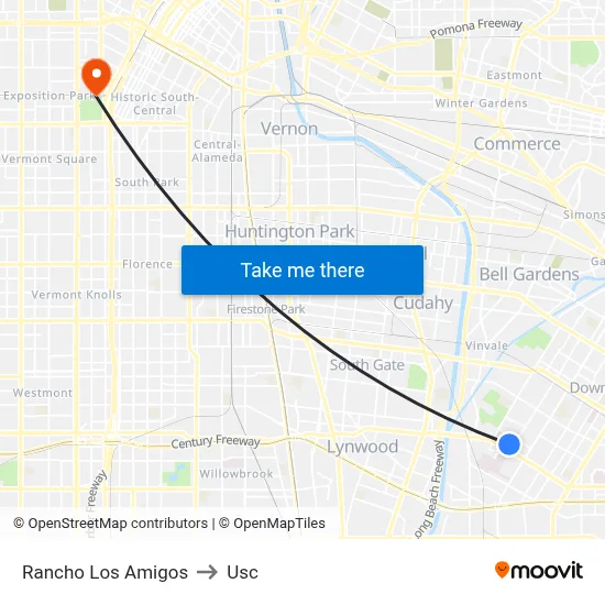 Rancho Los Amigos to Usc map