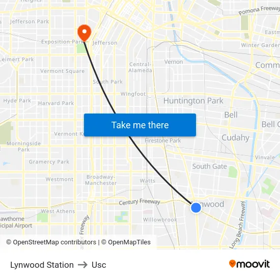 Lynwood Station to Usc map
