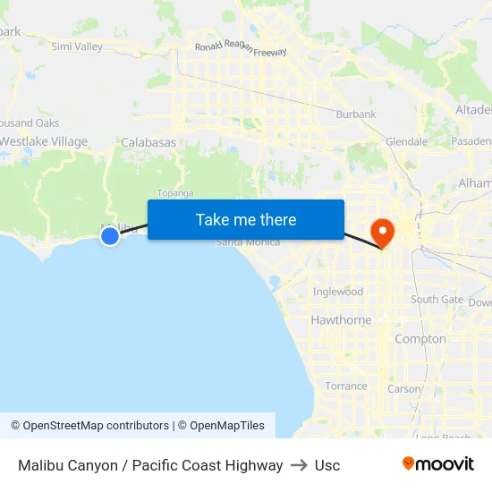 Malibu Canyon / Pacific Coast Highway to Usc map