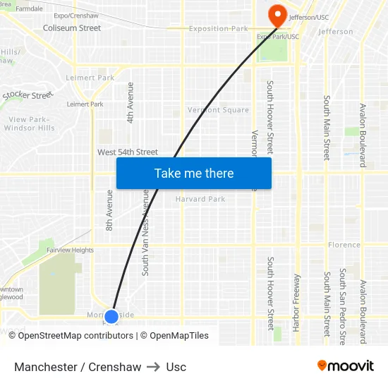 Manchester / Crenshaw to Usc map