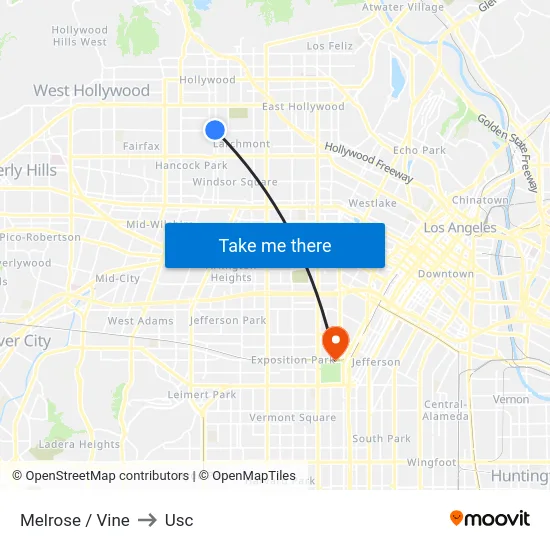 Melrose / Vine to Usc map