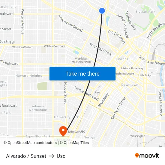 Alvarado / Sunset to Usc map
