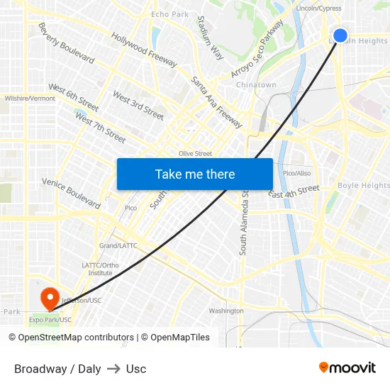 Broadway / Daly to Usc map