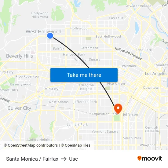 Santa Monica / Fairfax to Usc map