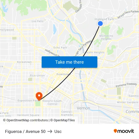 Figueroa / Avenue 50 to Usc map