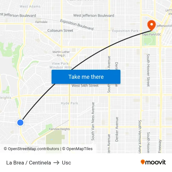 La Brea / Centinela to Usc map