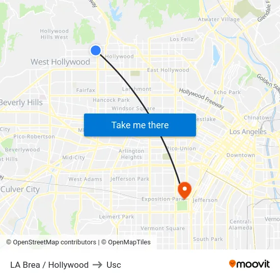 LA Brea / Hollywood to Usc map