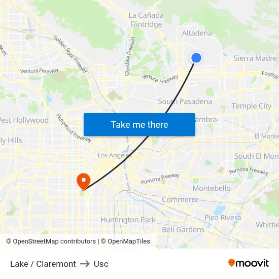 Lake / Claremont to Usc map