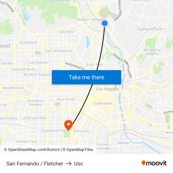 San Fernando / Fletcher to Usc map