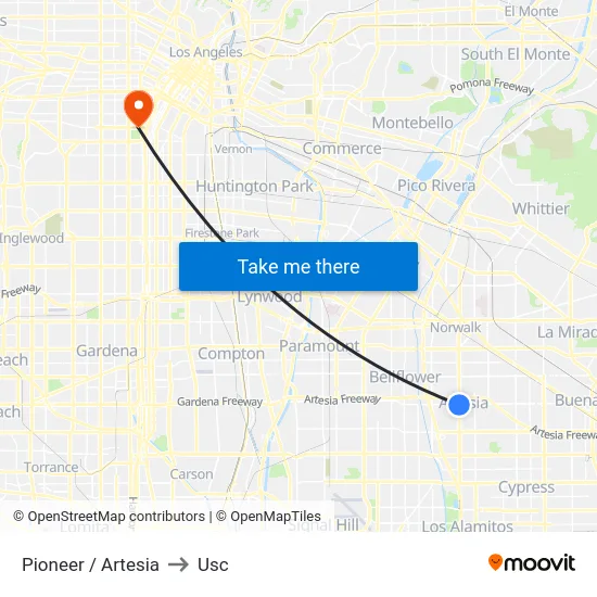 Pioneer / Artesia to Usc map