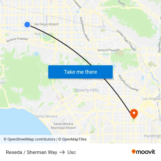Reseda / Sherman Way to Usc map