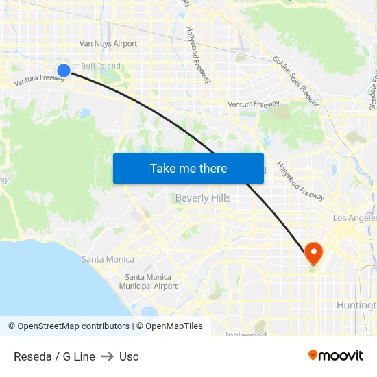 Reseda / G Line to Usc map