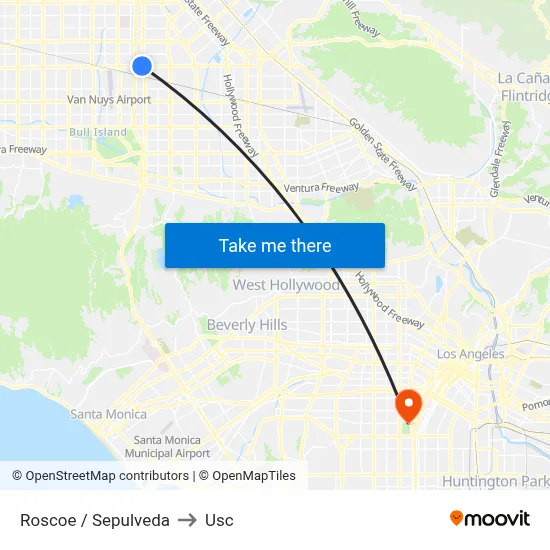 Roscoe / Sepulveda to Usc map