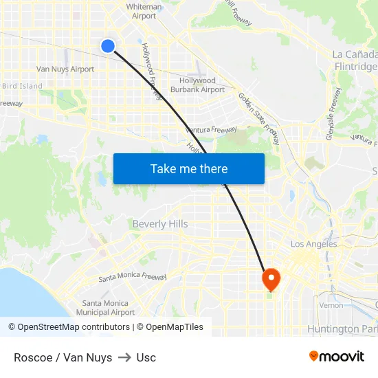 Roscoe / Van Nuys to Usc map