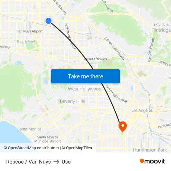 Roscoe / Van Nuys to Usc map
