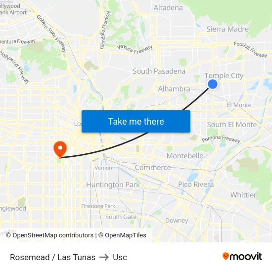 Rosemead / Las Tunas to Usc map