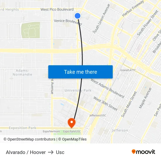 Alvarado / Hoover to Usc map