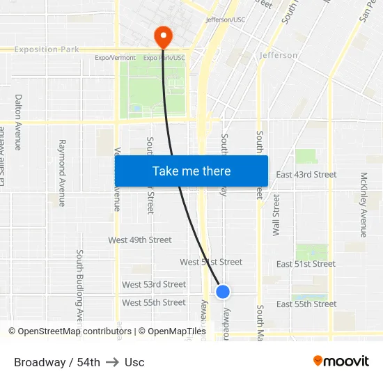 Broadway / 54th to Usc map