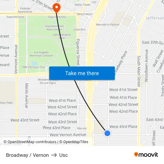 Broadway / Vernon to Usc map