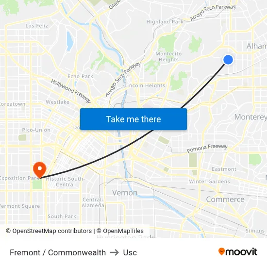 Fremont / Commonwealth to Usc map