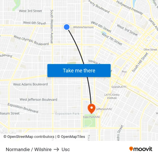 Normandie / Wilshire to Usc map
