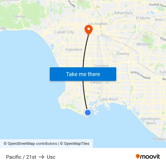 Pacific / 21st to Usc map