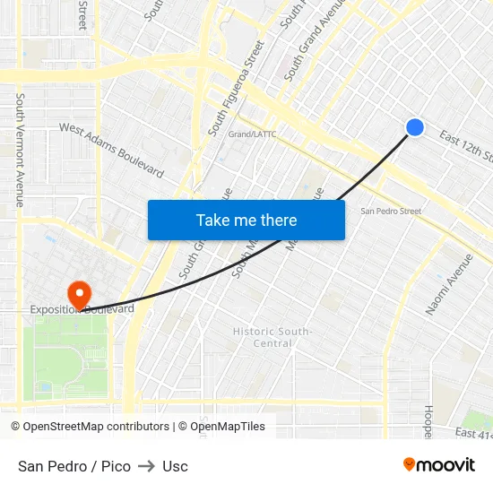 San Pedro / Pico to Usc map