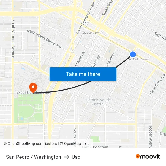 San Pedro / Washington to Usc map