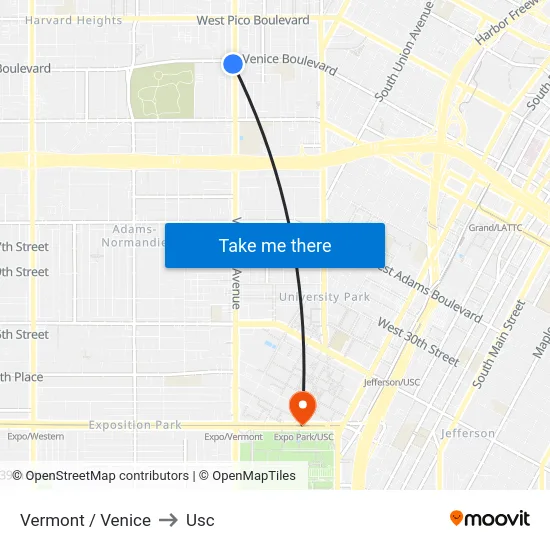 Vermont / Venice to Usc map