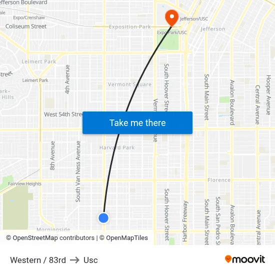 Western / 83rd to Usc map