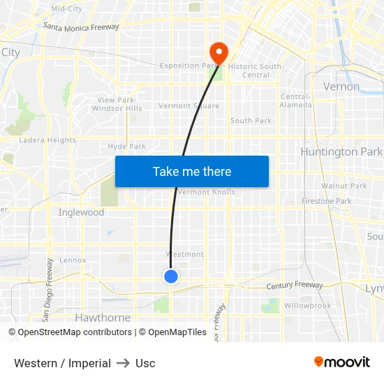 Western / Imperial to Usc map
