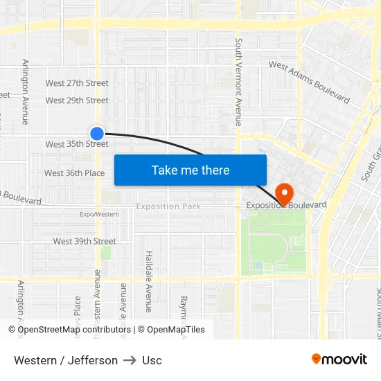 Western / Jefferson to Usc map
