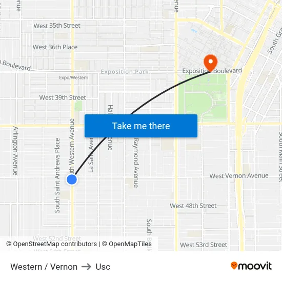 Western / Vernon to Usc map