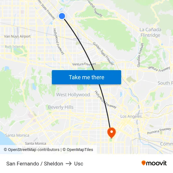 San Fernando / Sheldon to Usc map