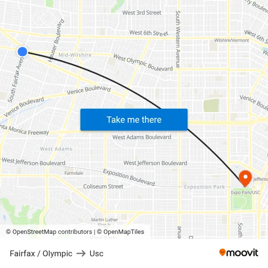 Fairfax / Olympic to Usc map