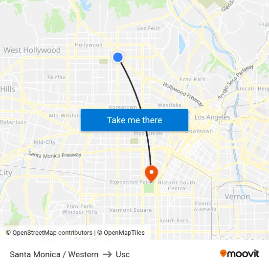 Santa Monica / Western to Usc map