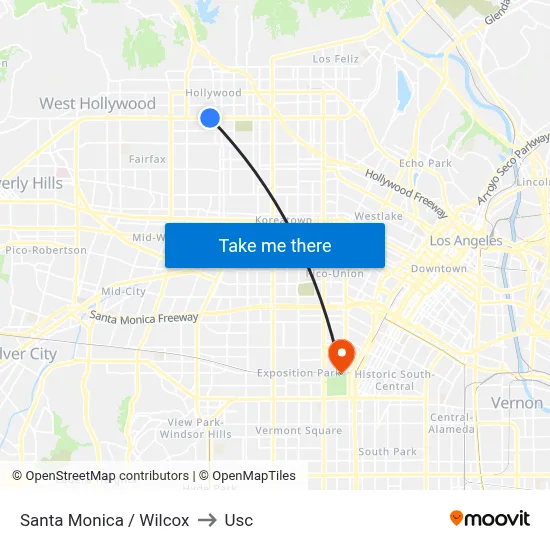 Santa Monica / Wilcox to Usc map