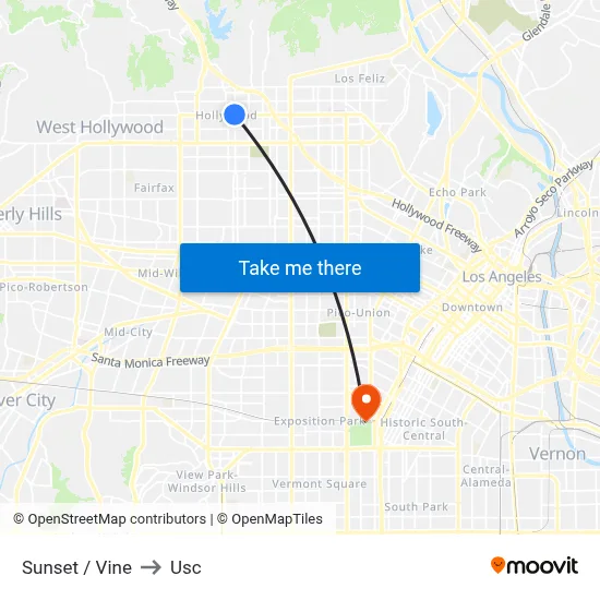 Sunset / Vine to Usc map