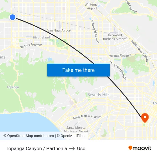 Topanga Canyon / Parthenia to Usc map