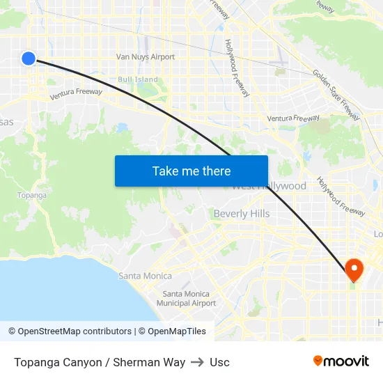 Topanga Canyon / Sherman Way to Usc map