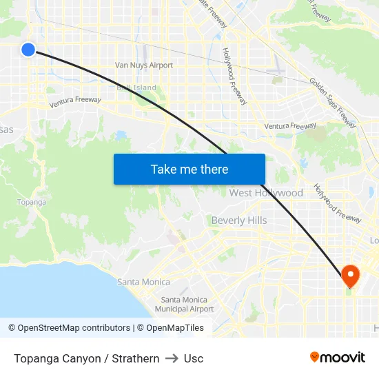 Topanga Canyon / Strathern to Usc map