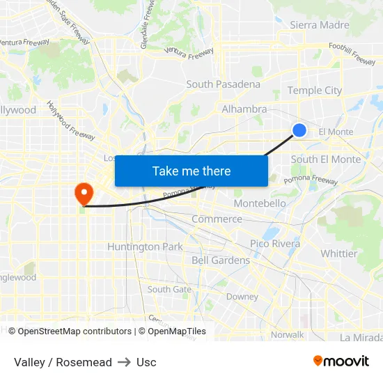 Valley / Rosemead to Usc map