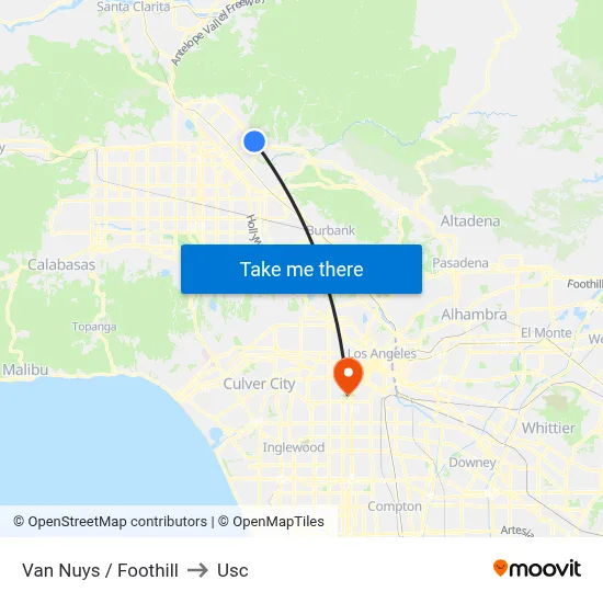 Van Nuys / Foothill to Usc map