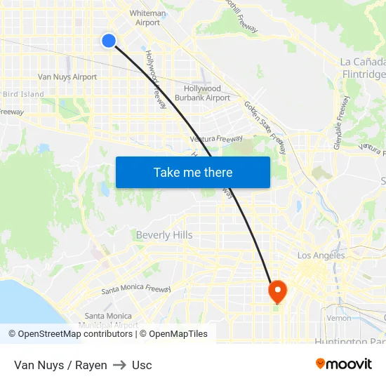 Van Nuys / Rayen to Usc map
