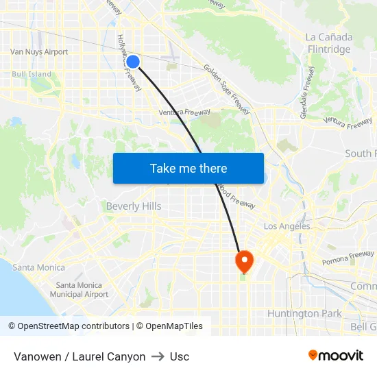 Vanowen / Laurel Canyon to Usc map